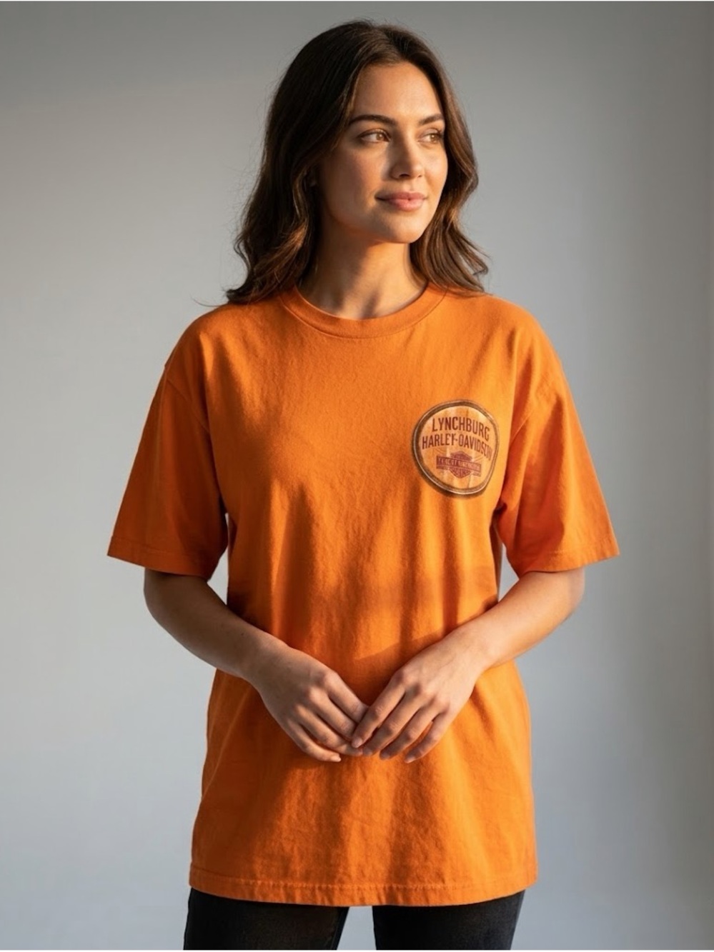 Harley Davidson Orange Genuine Lynchburg Tennessee Graphic Short Sleeve Tee